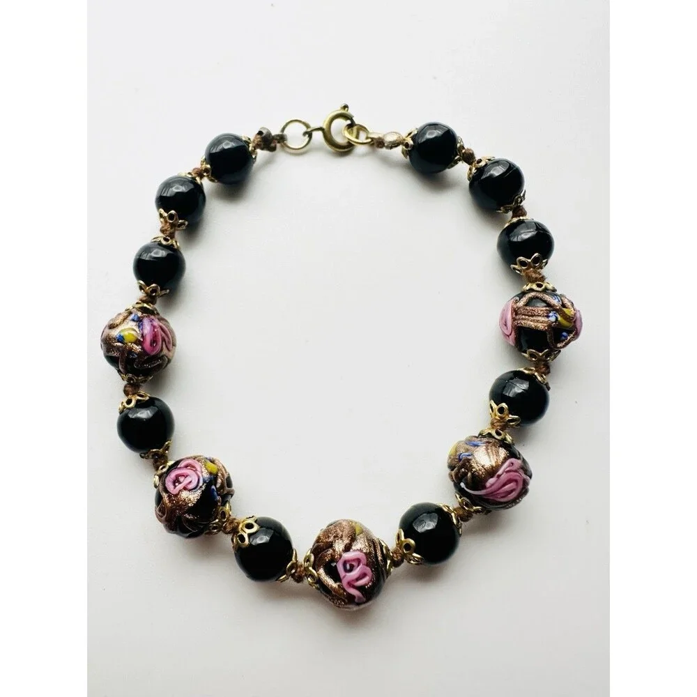 Vintage wedding cake Murano glass bead Bracelet 8.5”